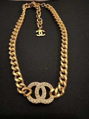 CHANEL Gold-Tone Crystal CC Link Necklace